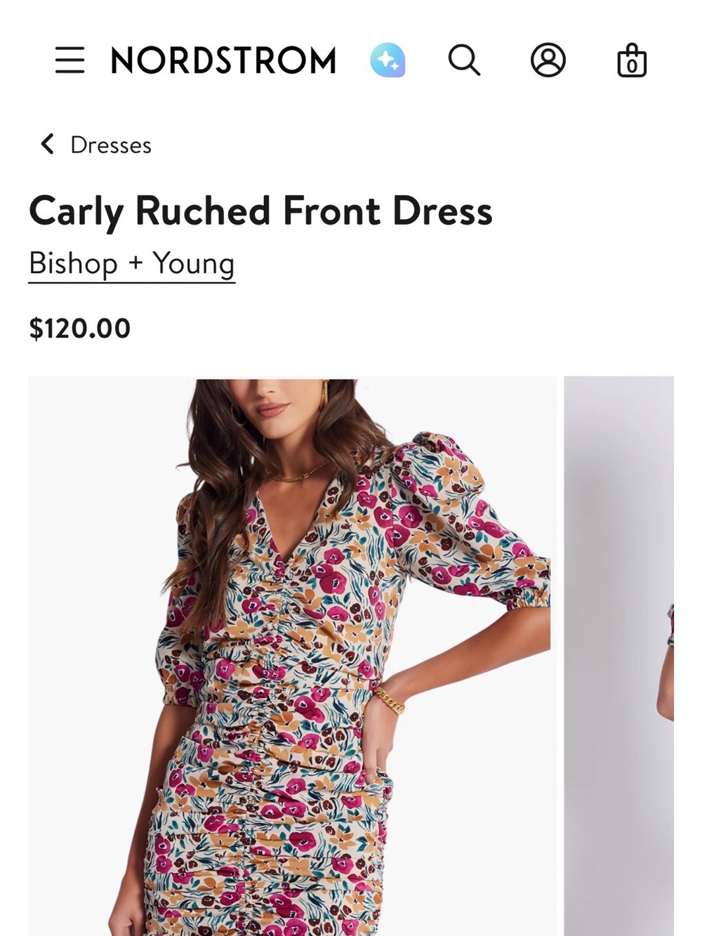 Bishop & Young Floral Ruched Mini Dress in White & Pink Like New Size XS